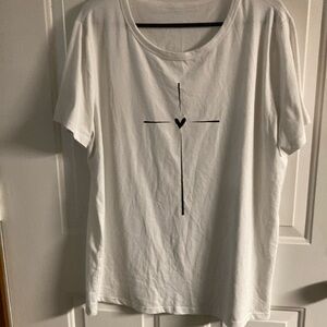 White T-Shirt with Black Cross and Heart Design